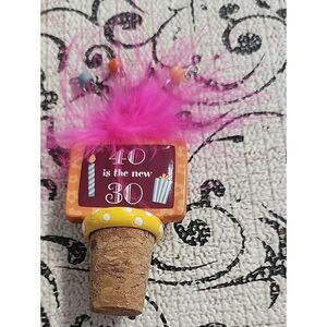Pink Feather "40 is the new 30" Decorative Bottle Stopper
